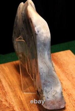 Un spécimen d'exposition poli en agate Sowbelly argenté unique en son genre