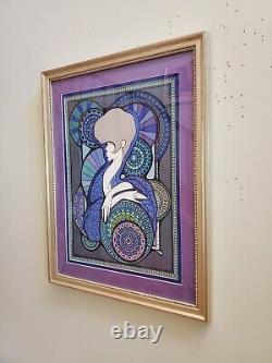 Une pièce d'art encadrée vintage unique en son genre, rétro des années 70, représentant une personne afro pourpre de milieu de siècle