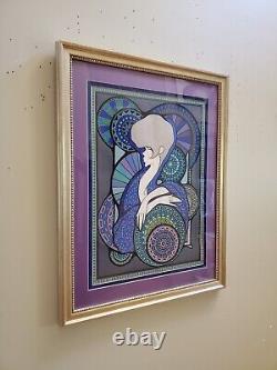Une pièce d'art encadrée vintage unique en son genre, rétro des années 70, représentant une personne afro pourpre de milieu de siècle