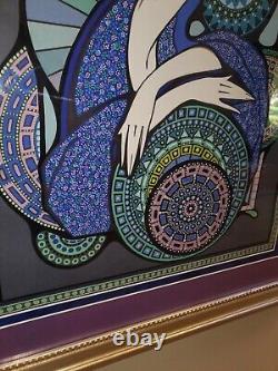 Une pièce d'art encadrée vintage unique en son genre, rétro des années 70, représentant une personne afro pourpre de milieu de siècle