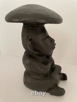 Unique D'une Main Gentille Noir Sculpté De Champignons Dieu (un Seul Disponible)