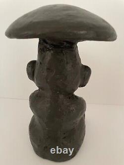 Unique D'une Main Gentille Noir Sculpté De Champignons Dieu (un Seul Disponible)