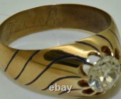 Unique D’une Sorte Antique Impériale Russe Faberge 14k Or, Émail &1ct Bague De Diamant