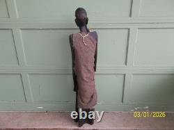 Unique ! Grande sculpture tribale en bois ébonisé sculptée à la main, homme, 48 1/2