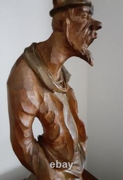 VTG Personnage en bois sculpté à la main Romeo 15 1/2 pièce unique
