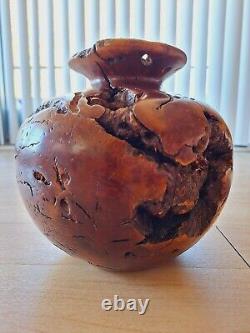 Vase en bois de burl de redwood Manzanita de Muir Woods VTG signé par l'artiste Dave Kindley MCM