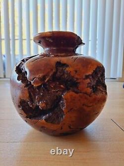 Vase en bois de burl de redwood Manzanita de Muir Woods VTG signé par l'artiste Dave Kindley MCM