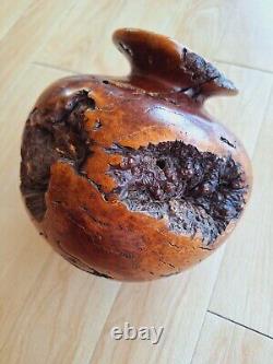 Vase en bois de burl de redwood Manzanita de Muir Woods VTG signé par l'artiste Dave Kindley MCM