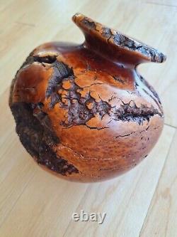 Vase en bois de burl de redwood Manzanita de Muir Woods VTG signé par l'artiste Dave Kindley MCM