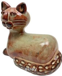 Vase en céramique folklorique en forme de chat rare et unique avec marque de fabricant