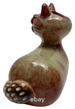 Vase en céramique folklorique en forme de chat rare et unique avec marque de fabricant