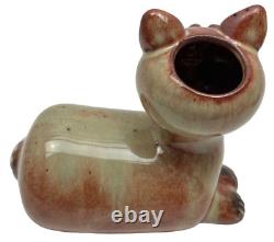 Vase en céramique folklorique en forme de chat rare et unique avec marque de fabricant