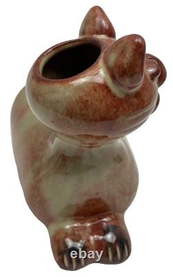 Vase en céramique folklorique en forme de chat rare et unique avec marque de fabricant