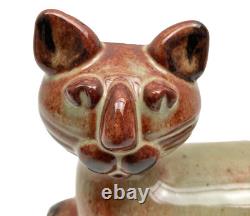 Vase en céramique folklorique en forme de chat rare et unique avec marque de fabricant