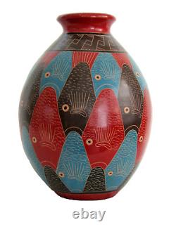 Vase grand unique peint à la main signé fait au Nicaragua