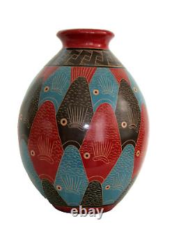Vase grand unique peint à la main signé fait au Nicaragua