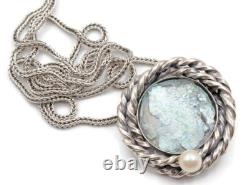 Verre romain Argent 925 Pendentif Unique Fragment de Verre Ancien Rond 200 av. J.-C.
