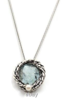 Verre romain Argent 925 Pendentif Unique Fragment de Verre Ancien Rond 200 av. J.-C.