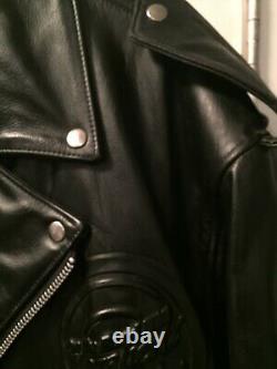 Veste de motard en cuir noir vintage pour geek, grande taille, unique/rare. Pièce unique