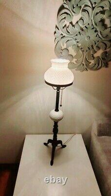 Vintage Bureau Industriel En Verre De Lait / Lampe De Table En Laiton Massif Un D'un Type
