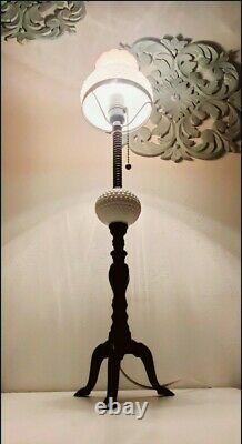 Vintage Bureau Industriel En Verre De Lait / Lampe De Table En Laiton Massif Un D'un Type