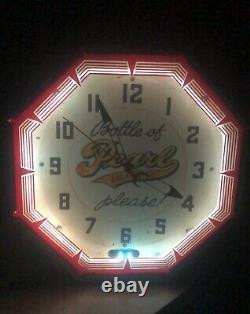 Vintage Neon Clock Pearl Beer 18 Fonctionne Comme Le Premier Jour. Rare Unique En Son Genre