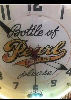 Vintage Neon Clock Pearl Beer 18 Fonctionne Comme Le Premier Jour. Rare Unique En Son Genre