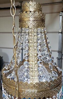 Vintage Un D'un Genre Hollywood Regency Brass Swag Lampe Chandelier Unique