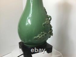 Vintage Une D'une Sorte De Vase De Porcelaine Vert Celadon Lampe De Table 20.5