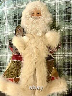 Vintage Unique 1995 Linda Randall Santa Quilté en Bois Signé