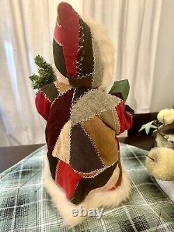 Vintage Unique 1995 Linda Randall Santa Quilté en Bois Signé
