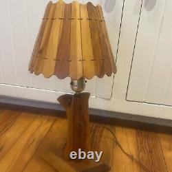 Vtg Une lampe de table en bois flotté Burl vintage unique avec abat-jour fonctionne MCM