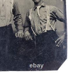 Young Dapper Gay Hommes Touching Tintype C1890 Antique 1/6 Plaque Photo Vintage D570