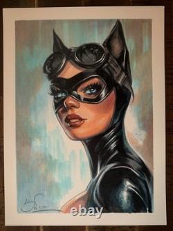 Œuvre originale de Catwoman de DC 9x12 pouces Art de bande dessinée unique en son genre